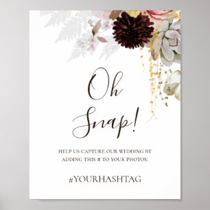 Modern Blush Floral   Oh Snap Wedding Hashtag Poster