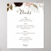 Modern Blush Floral | Onderteken van het menu Drin Poster (Voorkant)
