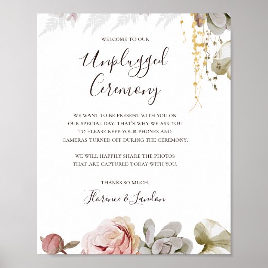 Modern Blush Floral | Ontgrendelde Ceremonie Poster (Voorkant)