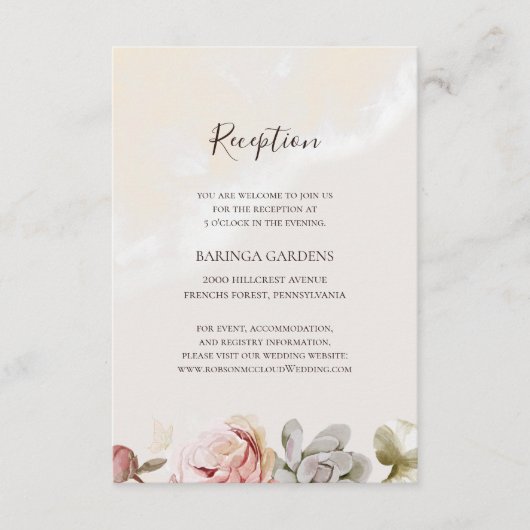 Modern Blush Floral | Ontvangst van marmer Weddens Informatiekaartje (Voorkant)