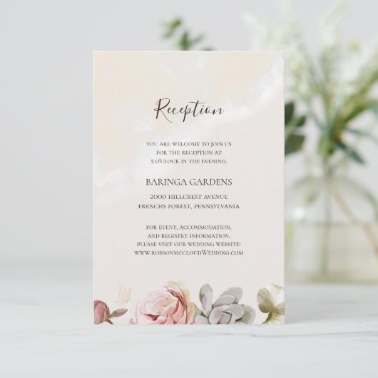 Modern Blush Floral | Ontvangst van marmer Weddens Informatiekaartje (Staand voorkant)