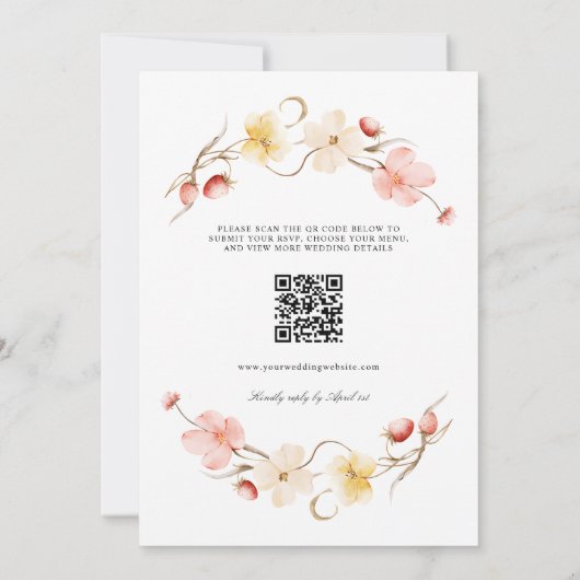 Modern Blush Floral QR Code All In One Wedding Kaart (Achterkant)