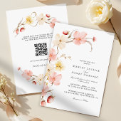 Modern Blush Floral QR Code All In One Wedding Kaart