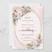 Modern Blush Floral Rose Gold Wedding Invitation Kaart (Voorkant)