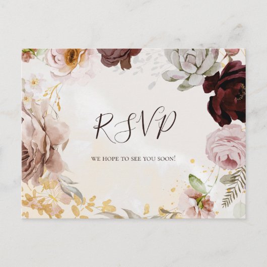 Modern Blush Floral | RSVP Waterverf bruiloft Briefkaart (Voorkant)