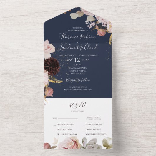 Modern Blush Floral | Scheepsfotozegel en -zending All In One Uitnodiging (Binnen)