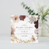 Modern Blush Floral | Square Wreath Wedding Kaart (Staand voorkant)