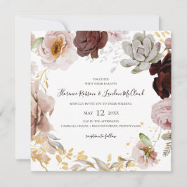 Modern Blush Floral | Square Wreath Wedding Kaart