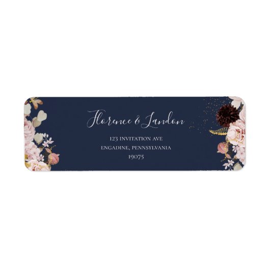 Modern Blush Floral | Terugzendadres marine Etiket (Voorkant)