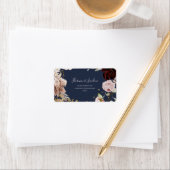 Modern Blush Floral | Terugzendadres Navy RSVP Etiket (Insitu)