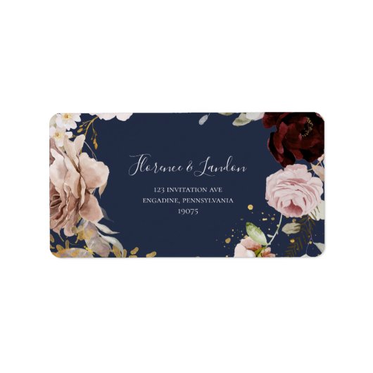 Modern Blush Floral | Terugzendadres Navy RSVP Etiket (Voorkant)