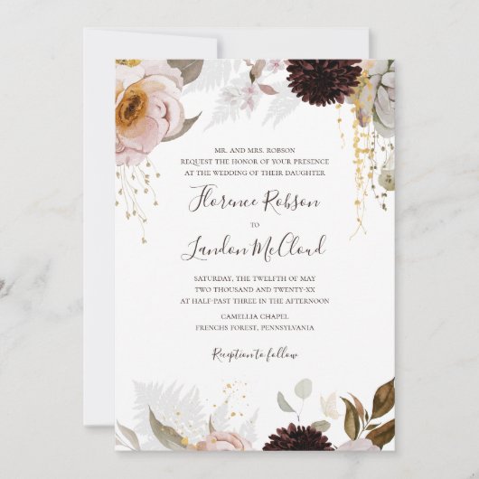 Modern Blush Floral | Traditioneel huwelijk Kaart (Voorkant)