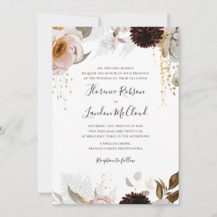 Modern Blush Floral   Traditioneel huwelijk Kaart