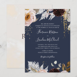Modern Blush Floral | Traditionele marinebruiloft Kaart
