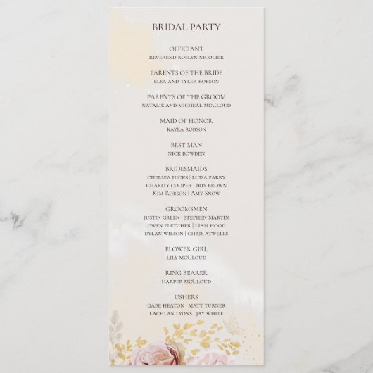 Modern Blush Floral | trouwprogramma voor de marin Programmakaart (Achterkant)