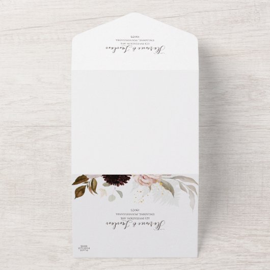 Modern Blush Floral | Verzegeling en verzending All In One Uitnodiging (Buitenkant)