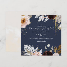 Modern Blush Floral | Vierkant marinehuwelijk Kaart