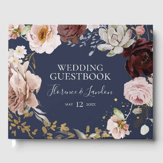 Modern Blush Floral | Vliegereigboek voor bruiloft Gastenboek (Voorkant)