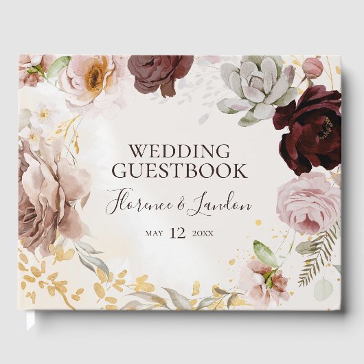 Modern Blush Floral | Waterverf bruiloft Gastenboek (Voorkant)