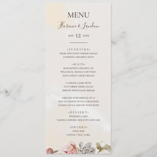 Modern Blush Floral | Waterverf bruiloft Menu (Voorkant)