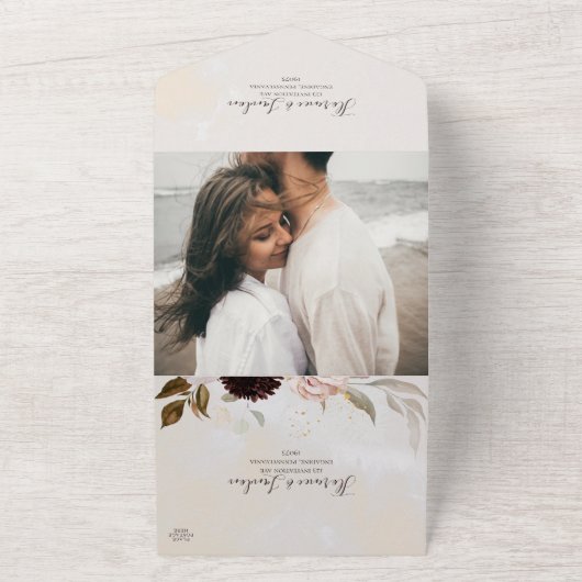 Modern Blush Floral Waterverf Photo Seal and Send All In One Uitnodiging (Buitenkant)