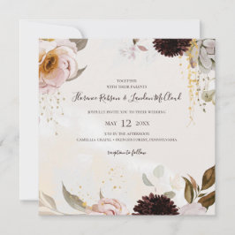 Modern Blush Floral | Waterverf Square Wedding Kaart