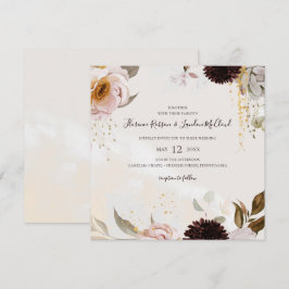 Modern Blush Floral | Waterverf Square Wedding Kaart