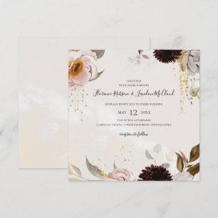 Modern Blush Floral   Waterverf Square Wedding Kaart