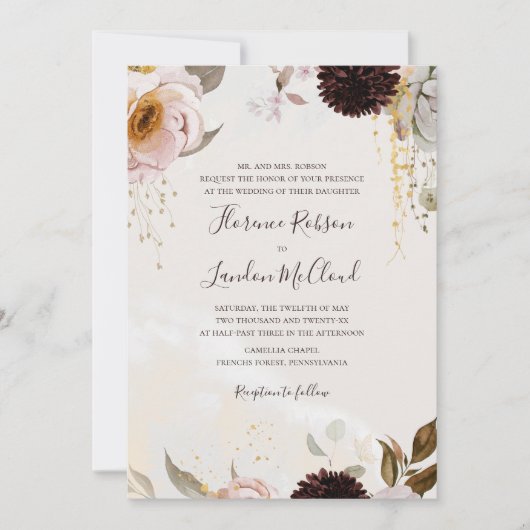 Modern Blush Floral Waterverf Traditional Wedding Kaart (Voorkant)