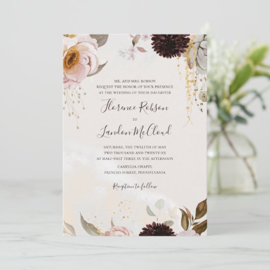 Modern Blush Floral Waterverf Traditional Wedding Kaart (Staand voorkant)
