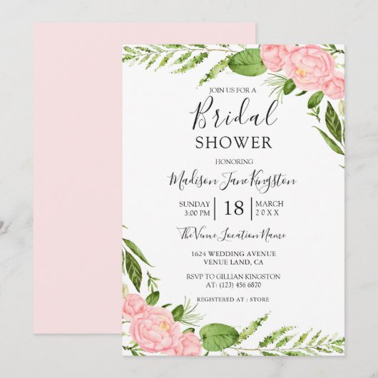 Modern Blush Floral Waterverf Vrijgezellenfeest Kaart (Voorkant / Achterkant)