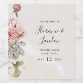 Modern Blush Floral Waterverf Weddenschap Wijn Lab Wijn Etiket (Enkel label)