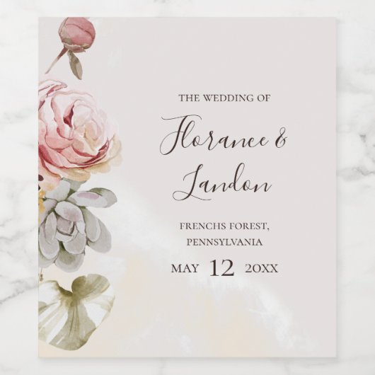Modern Blush Floral Waterverf Weddenschap Wijn Lab Wijn Etiket (Enkel label)