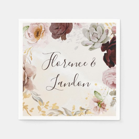 Modern Blush Floral | Waterverf Wedding Napkins Servet (Voorkant)
