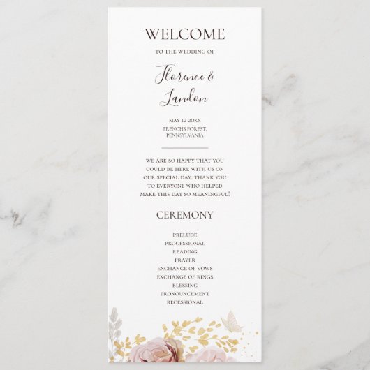 Modern Blush Floral | Weddenschap-programma Programmakaart (Voorkant)