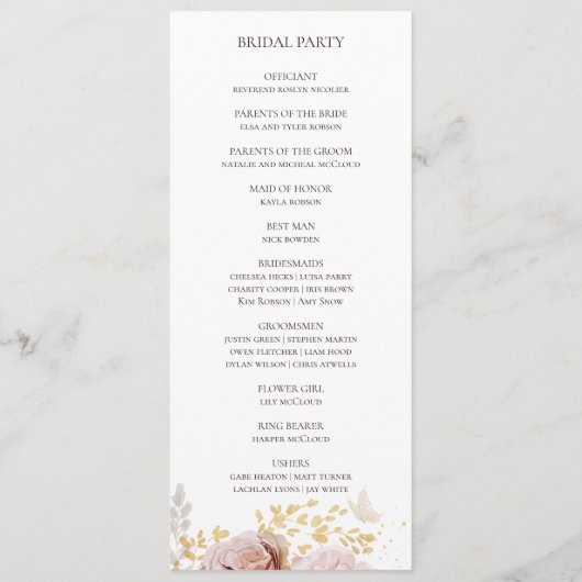 Modern Blush Floral | Weddenschap-programma Programmakaart (Achterkant)