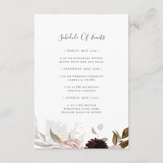 Modern Blush Floral | Weddenschap tussen evenement Informatiekaartje (Voorkant)