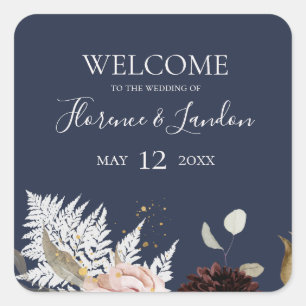 Modern Blush Floral   Welkom bij het marineswedden Vierkante Sticker