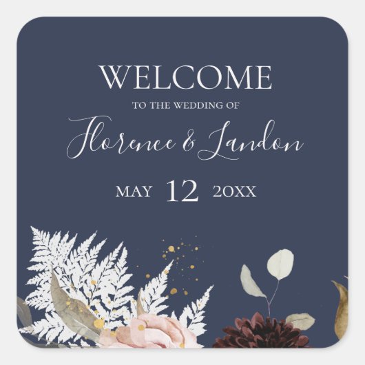Modern Blush Floral | Welkom bij het marineswedden Vierkante Sticker (Voorkant)