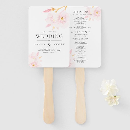 Modern Blush Flowers Wedding Program Hand Fan Handwaaier (Voorkant en achterkant)