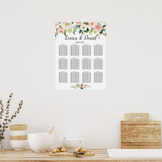 Modern Blush Flowers Wedding Seating Chart Poster (Keuken)