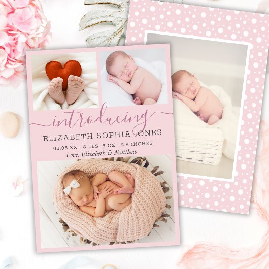 Modern Blush Girl Announcement Foto Collage Aankondiging