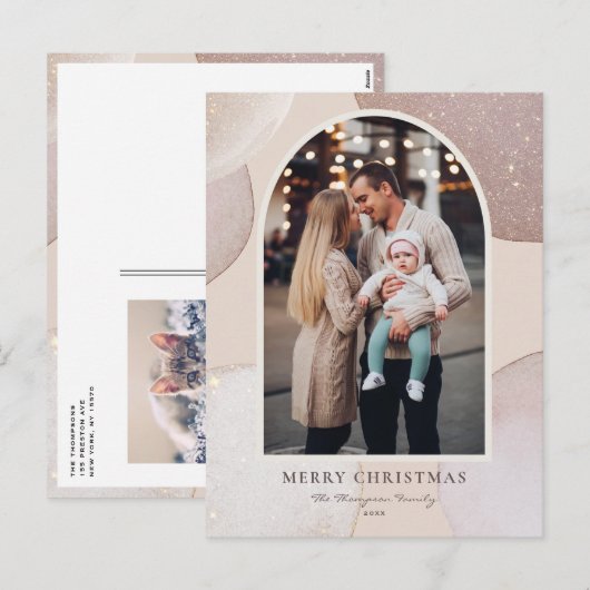 Modern Blush Glitter Shapes Merry Kerstfoto Feestdagenkaart (Voorkant / Achterkant)