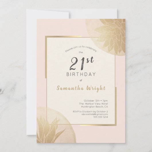 Modern Blush Gold 21st Birthday Succulents Kaart (Voorkant)