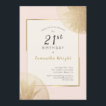 Modern Blush Gold 21st Birthday Succulents Kaart<br><div class="desc">Moderne en elegant op een wazige lichtroze achtergrond. Goudobjecten op tegengestelde hoeken. Personaliseer je met jouw naam en details over eenentwintigste verjaardag. 

Een stijlvolle en vrouwelijke kleurencombinatie.</div>