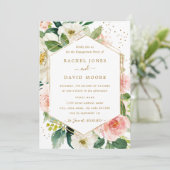 Modern Blush Gold Bloemen Verlovingsfeest Uitnodig Kaart (Staand voorkant)