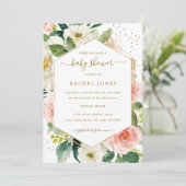 Modern Blush Gold Floral Baby shower Kaart (Staand voorkant)