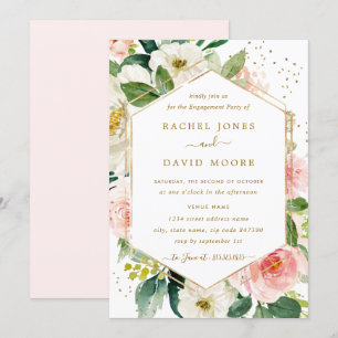 Modern Blush Gold Floral Engagement Party nodigt u Kaart