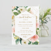 Modern Blush Gold Floral Waterverf Sweet Sixteen Kaart (Staand voorkant)