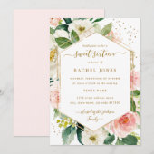 Modern Blush Gold Floral Waterverf Sweet Sixteen Kaart (Voorkant / Achterkant)